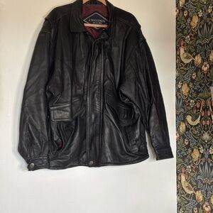 VTG J Riggins black genuine leather men’s coat sz XL quilted lining
